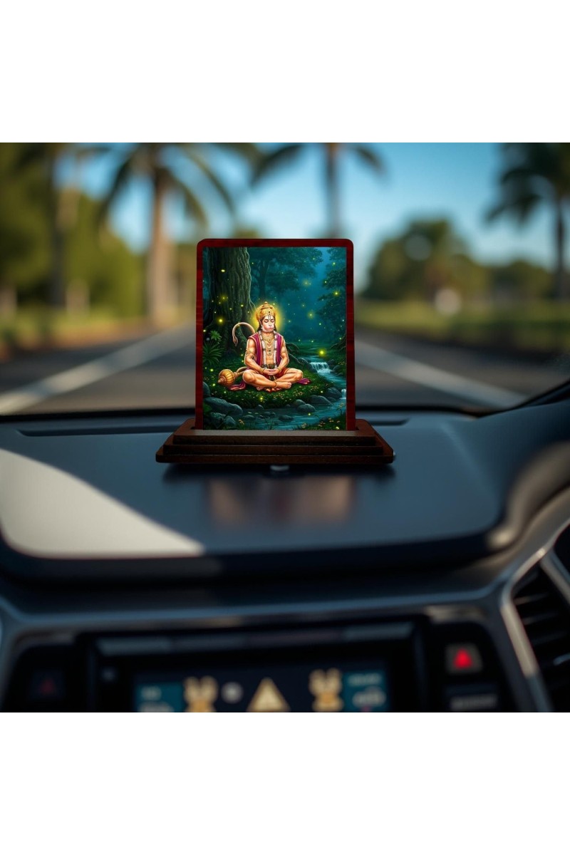 Car Desk/Table Top Lord Hanuman Wooden Photo Stand 3x4 Inches, Compact & Stylish Spiritual Display For Car, Home & Office (Pack Of 1) (F14343)