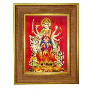 Maa Durga Photo Frame 10x14 Inches-Brown Wooden Frame For Home, Office & Temple Decoration And Gifting (F6269)