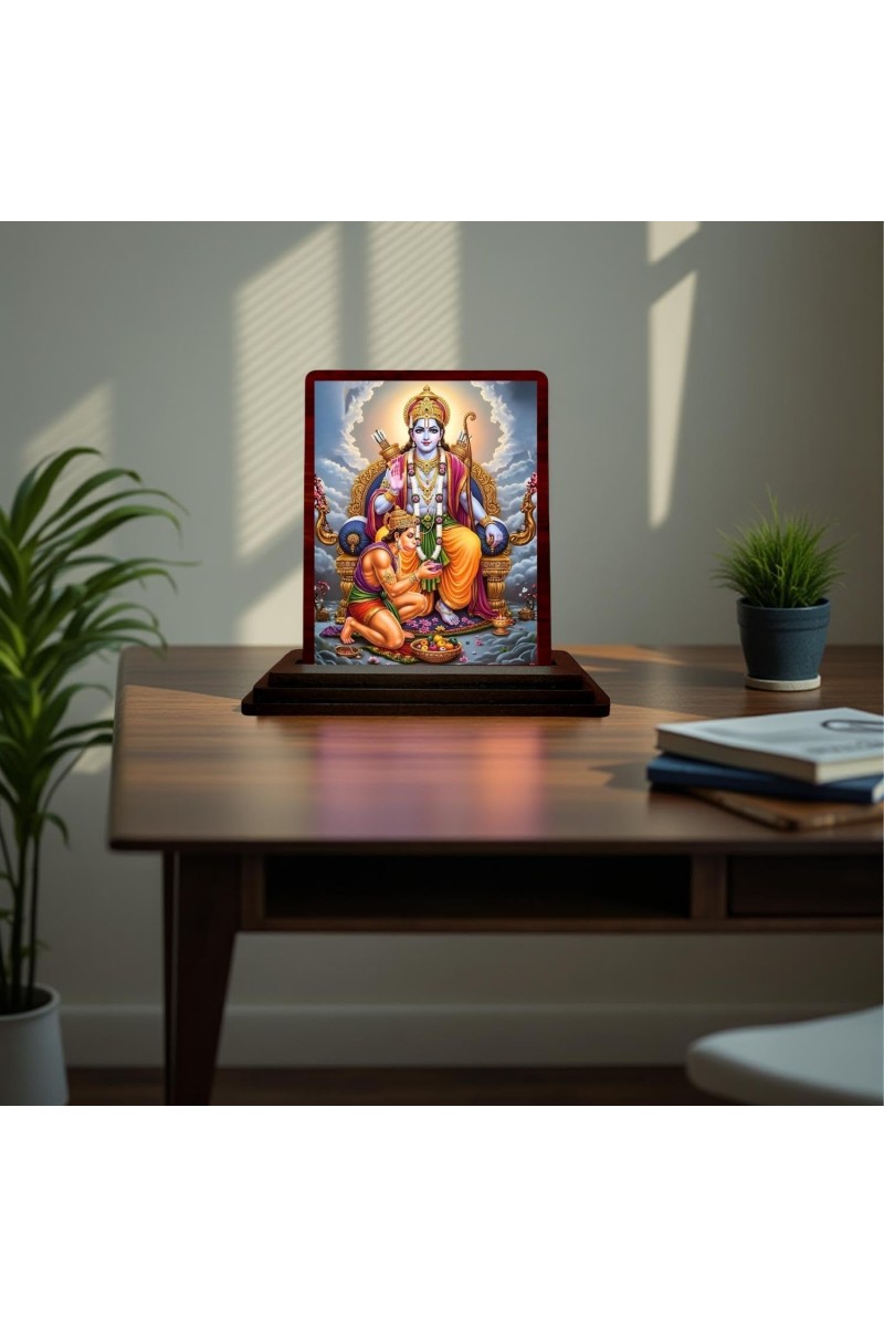 Car Desk/Table Top Lord Ram Wooden Photo Stand 3x4 Inches, Compact & Stylish Spiritual Display For Car, Home & Office (Pack Of 1) (F15179)