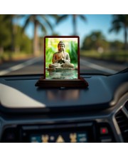 Car Desk/Table Top Lord Buddha Wooden Photo Stand 3x4 Inches, Compact & Stylish Spiritual Display For Car, Home & Office (Pack Of 1) (F14495)