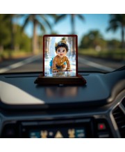 Car Desk/Table Top Lord Krishna Wooden Photo Stand 3x4 Inches, Compact & Stylish Spiritual Display For Car, Home & Office (Pack Of 1) (F14490)