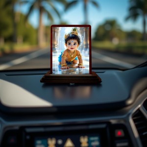Car Desk/Table Top Lord Krishna Wooden Photo Stand 3x4 Inches, Compact & Stylish Spiritual Display For Car, Home & Office (Pack Of 1) (F14490) Car Desk/Table Top Lord Krishna Wooden Photo Stand 3x4 Inches, Compact & Stylish Spiritual Display For Car, Home & Office (Pack Of 1) (F14490)