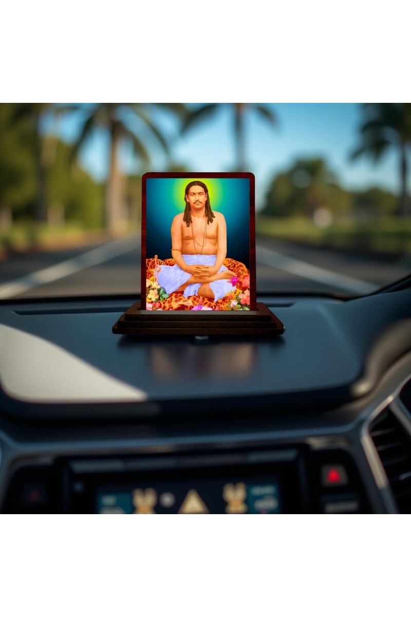 Car Desk/Table Top Swami Nigamananda Paramahansa Wooden Photo Stand 3x4 Inches, Compact & Stylish Spiritual Display For Car, Home & Office (Pack Of 1) (F14455)