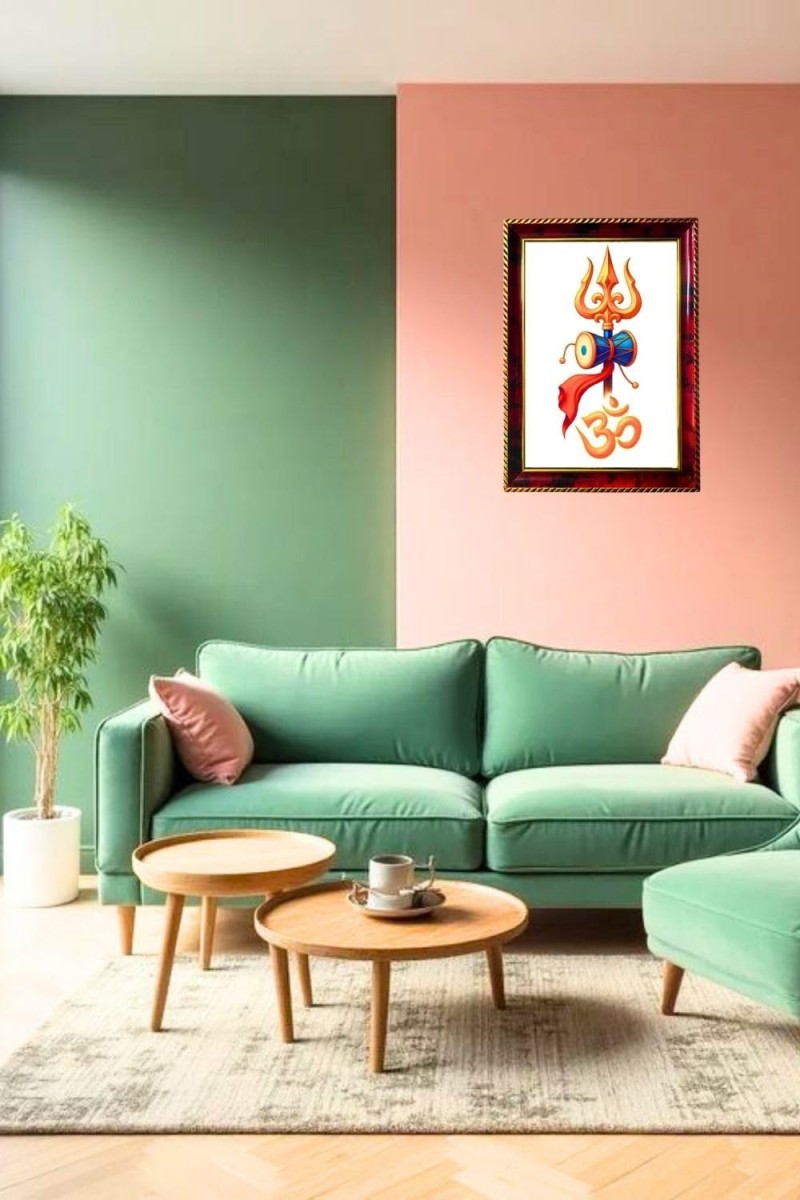 Om Symbol With Trishul Photo Frame For Wall & Table | 7x9 Inch Golden Cherry Finish | Decorative Om Symbol With Trishul Photo Frame For Home, Office & Pooja Room (F11672)