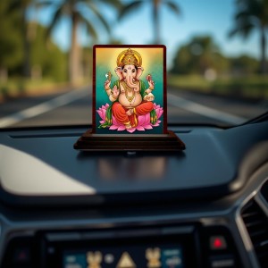Car Desk/Table Top Lord Ganesha Wooden Photo Stand 3x4 Inches, Compact & Stylish Spiritual Display For Car, Home & Office (Pack Of 1) (F15163)