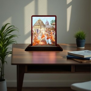 Car Desk/Table Top Lord Chaitanya Mahaprabhu Wooden Photo Stand 3x4 Inches, Compact & Stylish Spiritual Display For Car, Home & Office (Pack Of 1) (F14585)