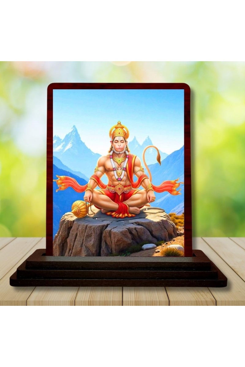Car Desk/Table Top Lord Hanuman Wooden Photo Stand 3x4 Inches, Compact & Stylish Spiritual Display For Car, Home & Office (Pack Of 1) (F14342)
