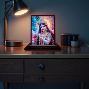 Car Desk/Table Top Cute Radha Wooden Photo Stand 3x4 Inches, Compact & Stylish Spiritual Display For Car, Home & Office (Pack Of 1) (F14366)