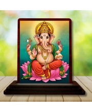 Car Desk/Table Top Lord Ganesha Wooden Photo Stand 3x4 Inches, Compact & Stylish Spiritual Display For Car, Home & Office (Pack Of 1) (F15163)