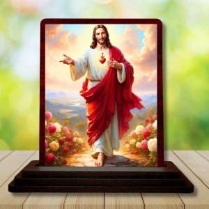 Car Desk/Table Top Lord Jesus Wooden Photo Stand 3x4 Inches, Compact & Stylish Spiritual Display For Car, Home & Office (Pack Of 1) (F14462) Car Desk/Table Top Lord Jesus Wooden Photo Stand 3x4 Inches, Compact & Stylish Spiritual Display For Car, Home & Office (Pack Of 1) (F14462)