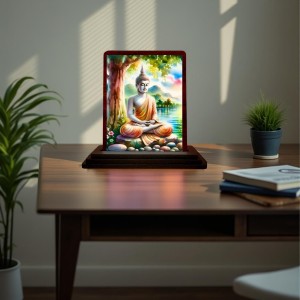 Car Desk/Table Top Lord Buddha Wooden Photo Stand 3x4 Inches, Compact & Stylish Spiritual Display For Car, Home & Office (Pack Of 1) (F14486) Car Desk/Table Top Lord Buddha Wooden Photo Stand 3x4 Inches, Compact & Stylish Spiritual Display For Car, Home & Office (Pack Of 1) (F14486)