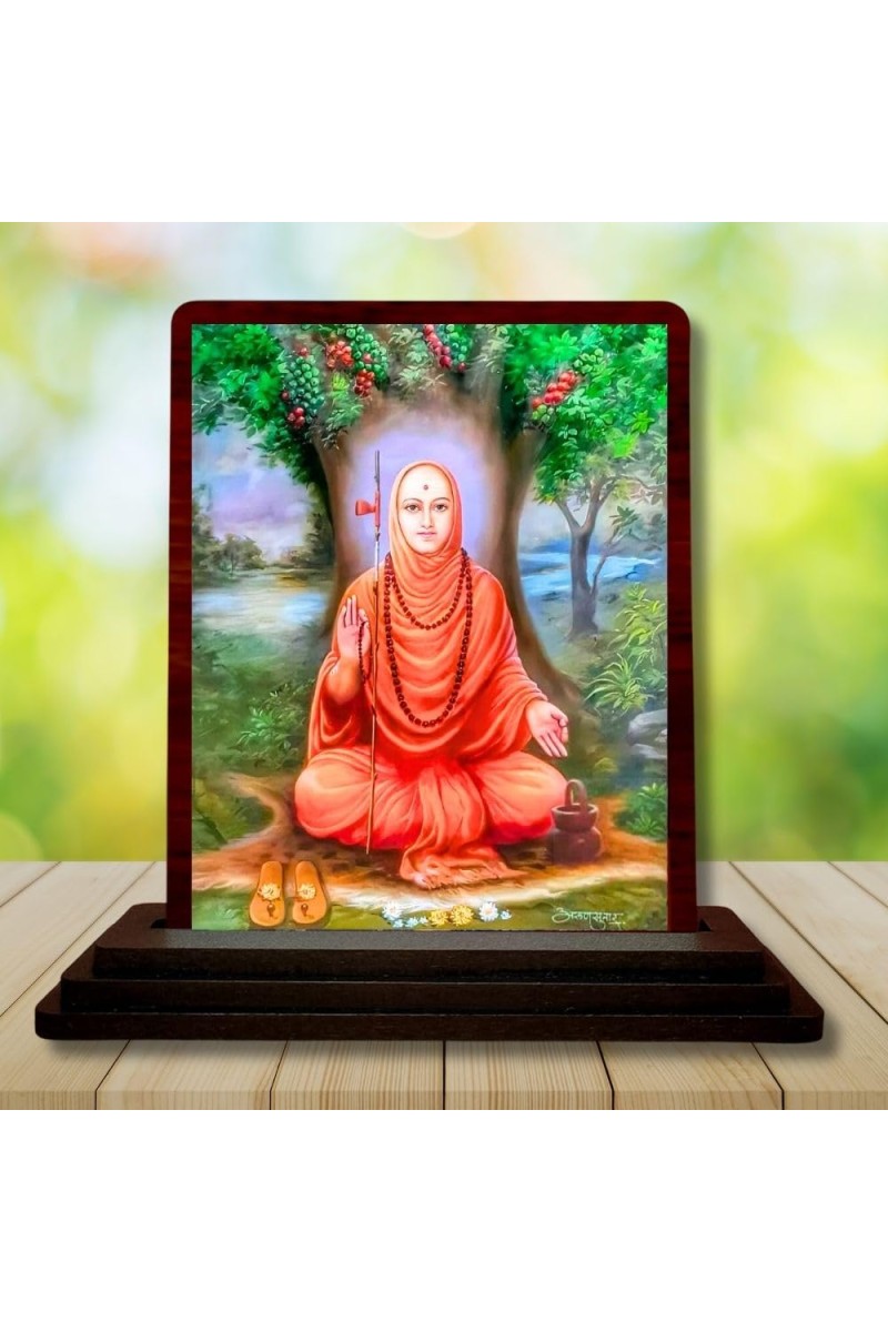 Car Desk/Table Top Shree Swami Samarth Maharaj Wooden Photo Stand 3x4 Inches, Compact & Stylish Spiritual Display For Car, Home & Office (Pack Of 1) (F14649)