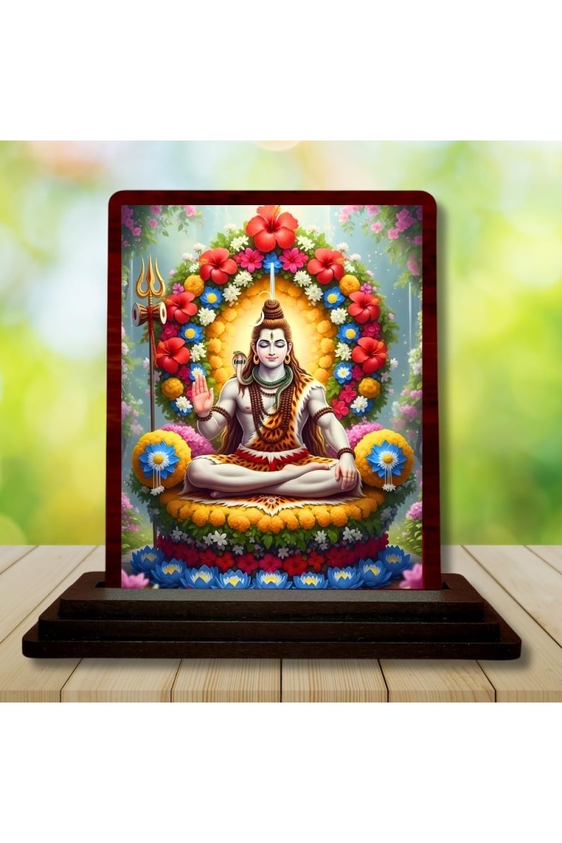 Car Desk/Table Top Lordv Shiva Wooden Photo Stand 3x4 Inches, Compact & Stylish Spiritual Display For Car, Home & Office (Pack Of 1) (F15167)