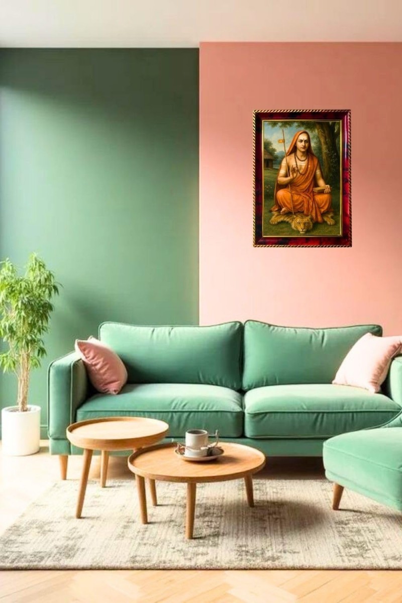 Adhi Shankaracharya Photo Frame For Wall & Table | 7x9 Inch Golden Cherry Finish | Decorative Adhi Shankaracharya Photo Frame For Home, Office & Pooja Room (F11736)