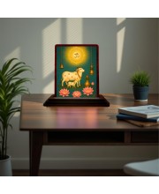 Car Desk/Table Top Gau Mata Wooden Photo Stand 3x4 Inches, Compact & Stylish Spiritual Display For Car, Home & Office (Pack Of 1) (F15166)