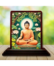 Car Desk/Table Top God Buddha Wooden Photo Stand 3x4 Inches, Compact & Stylish Spiritual Display For Car, Home & Office (Pack Of 1) (F14572)