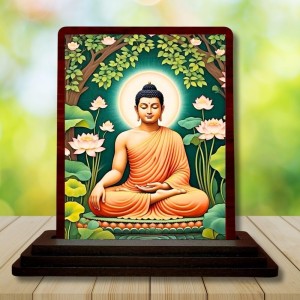 Car Desk/Table Top God Buddha Wooden Photo Stand 3x4 Inches, Compact & Stylish Spiritual Display For Car, Home & Office (Pack Of 1) (F14572)