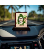 Car Desk/Table Top Lord Shiva Wooden Photo Stand 3x4 Inches, Compact & Stylish Spiritual Display For Car, Home & Office (Pack Of 1) (F14261)