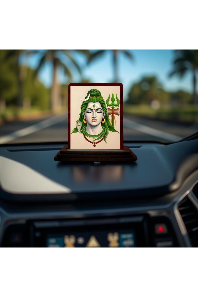 Car Desk/Table Top Lord Shiva Wooden Photo Stand 3x4 Inches, Compact & Stylish Spiritual Display For Car, Home & Office (Pack Of 1) (F14261)