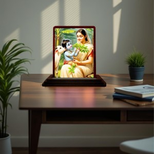 Car Desk/Table Top Yashodha Krishna Wooden Photo Stand 3x4 Inches, Compact & Stylish Spiritual Display For Car, Home & Office (Pack Of 1) (F14590) Car Desk/Table Top Yashodha Krishna Wooden Photo Stand 3x4 Inches, Compact & Stylish Spiritual Display For Car, Home & Office (Pack Of 1) (F14590)