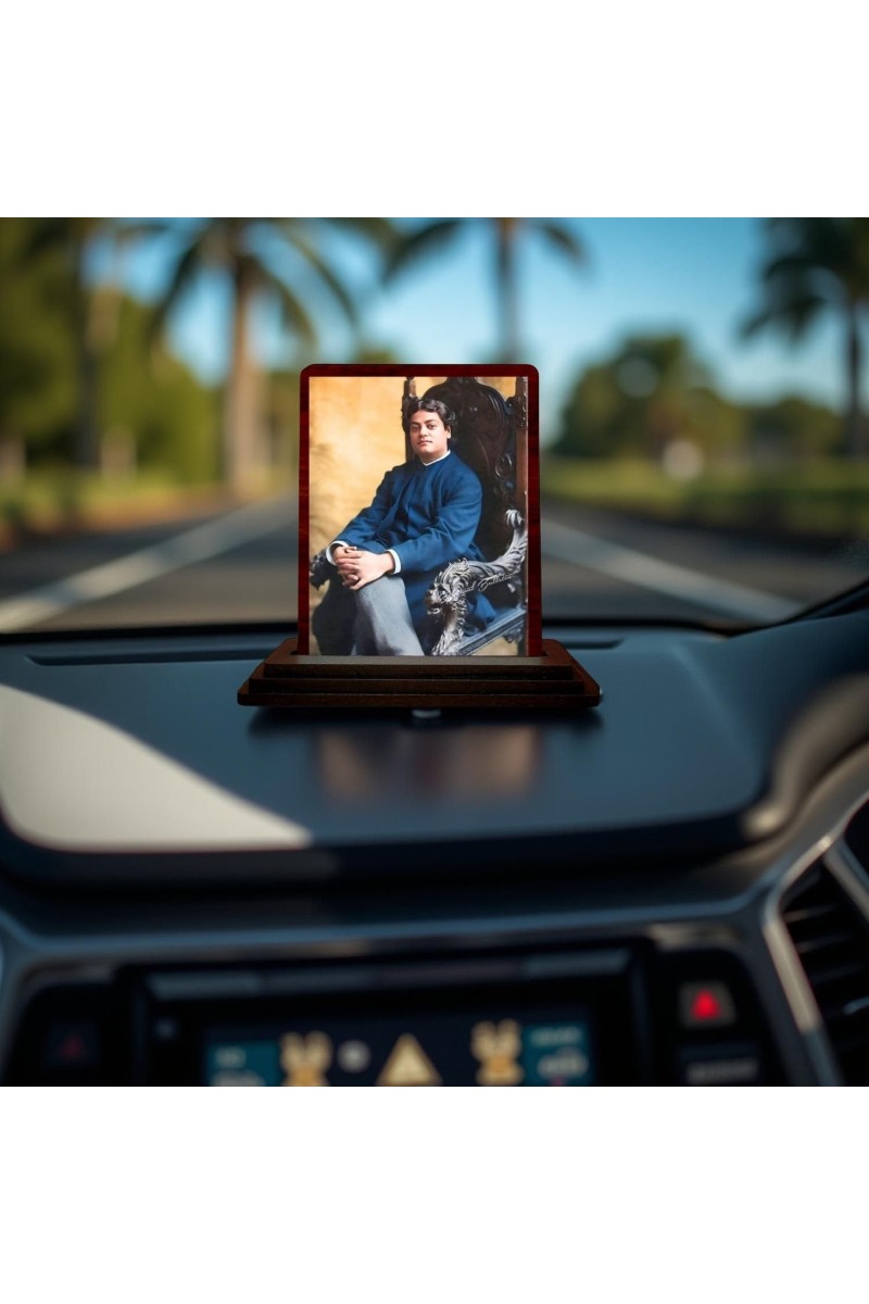 Car Desk/Table Top Swami Vivekananda Wooden Photo Stand 3x4 Inches, Compact & Stylish Spiritual Display For Car, Home & Office (Pack Of 1) (F14582)