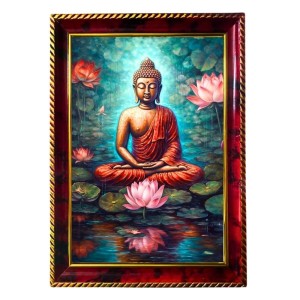 Serene Buddha Photo Frame For Wall & Table | 7x9 Inch Golden Cherry Finish | Decorative Serene Buddha Photo Frame For Home, Office & Pooja Room (F11585) Serene Buddha Photo Frame For Wall & Table | 7x9 Inch Golden Cherry Finish | Decorative Serene Buddha Photo Frame For Home, Office & Pooja Room (F11585)