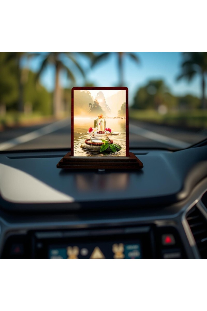 Car Desk/Table Top Shiva Lingam Wooden Photo Stand 3x4 Inches, Compact & Stylish Spiritual Display For Car, Home & Office (Pack Of 1) (F14606)