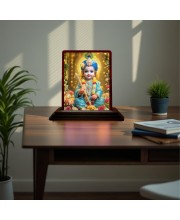 Car Desk/Table Top Lord Bal Krishna Wooden Photo Stand 3x4 Inches, Compact & Stylish Spiritual Display For Car, Home & Office (Pack Of 1) (F15130)
