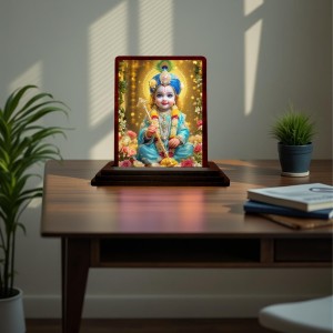 Car Desk/Table Top Lord Bal Krishna Wooden Photo Stand 3x4 Inches, Compact & Stylish Spiritual Display For Car, Home & Office (Pack Of 1) (F15130) Car Desk/Table Top Lord Bal Krishna Wooden Photo Stand 3x4 Inches, Compact & Stylish Spiritual Display For Car, Home & Office (Pack Of 1) (F15130)