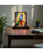 Car Desk/Table Top Lord Bal Krishna Wooden Photo Stand 3x4 Inches, Compact & Stylish Spiritual Display For Car, Home & Office (Pack Of 1) (F15148)