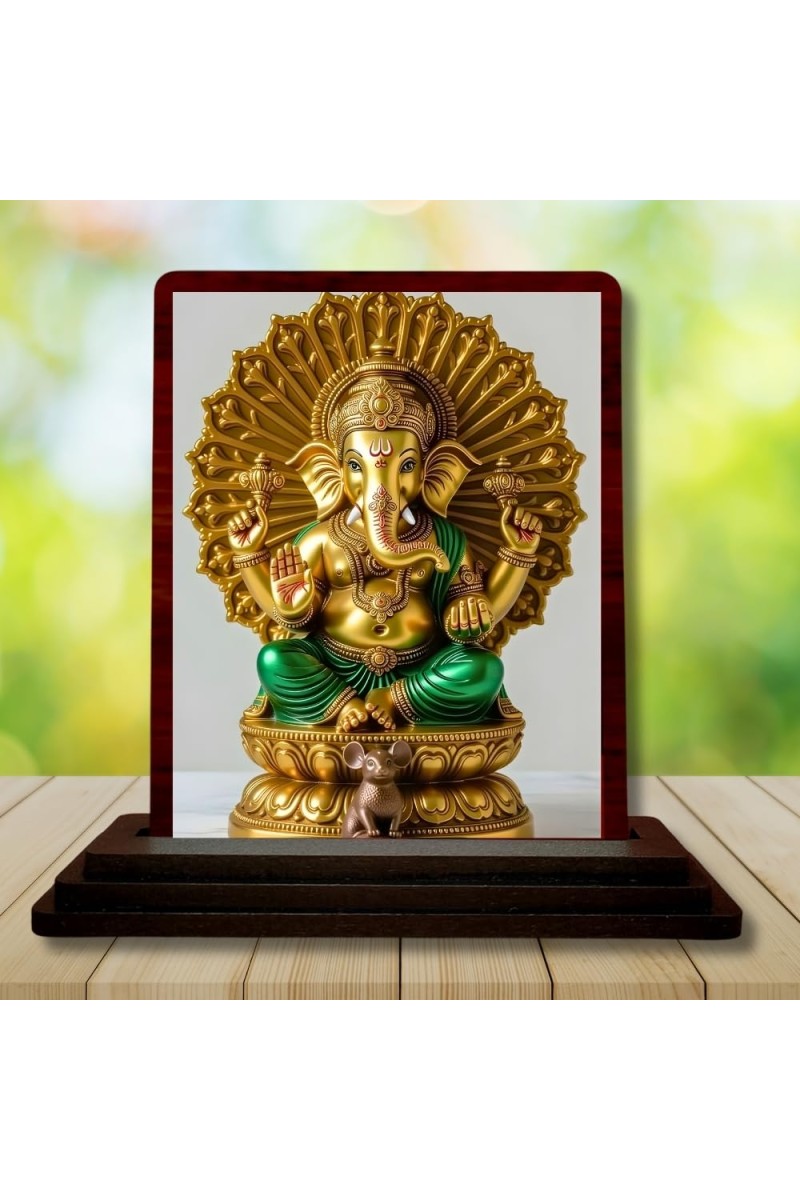 Car Desk/Table Top Lord Ganesha Wooden Photo Stand 3x4 Inches, Compact & Stylish Spiritual Display For Car, Home & Office (Pack Of 1) (F15160)