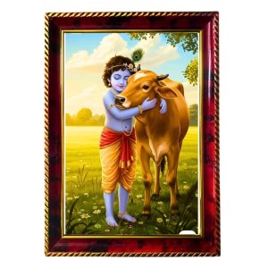 Lord Krishna With Lovely Cow Photo Frame For Wall & Table | 7x9 Inch Golden Cherry Finish | Decorative Lord Krishna With Lovely Cow Photo Frame For Home, Office & Pooja Room (F11776) Lord Krishna With Lovely Cow Photo Frame For Wall & Table | 7x9 Inch Golden Cherry Finish | Decorative Lord Krishna With Lovely Cow Photo Frame For Home, Office & Pooja Room (F11776)