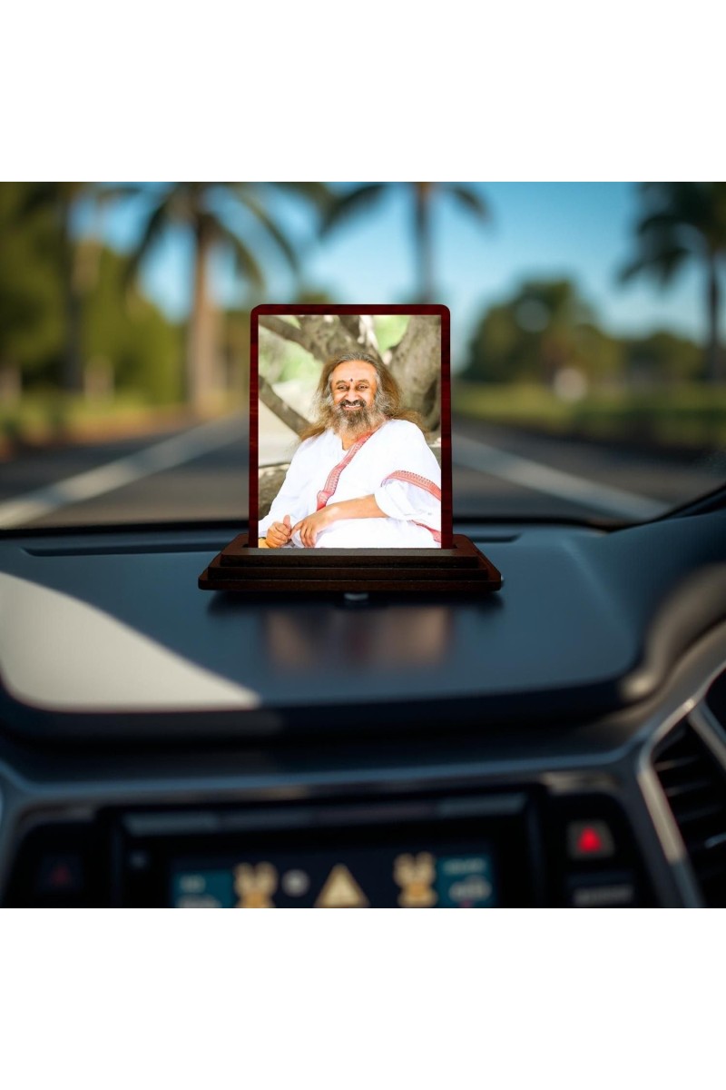 Car Desk/Table Top Shri Shri Ravi Shankar Ji Wooden Photo Stand 3x4 Inches, Compact & Stylish Spiritual Display For Car, Home & Office (Pack Of 1) (F14650)