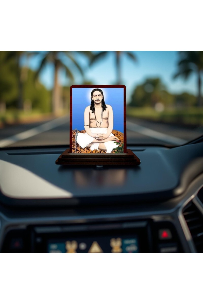 Car Desk/Table Top Swami Nigamananda Paramahansa Wooden Photo Stand 3x4 Inches, Compact & Stylish Spiritual Display For Car, Home & Office (Pack Of 1) (F14141)