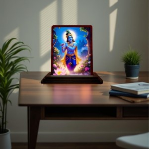 Car Desk/Table Top Lord Krishna Wooden Photo Stand 3x4 Inches, Compact & Stylish Spiritual Display For Car, Home & Office (Pack Of 1) (F14291) Car Desk/Table Top Lord Krishna Wooden Photo Stand 3x4 Inches, Compact & Stylish Spiritual Display For Car, Home & Office (Pack Of 1) (F14291)