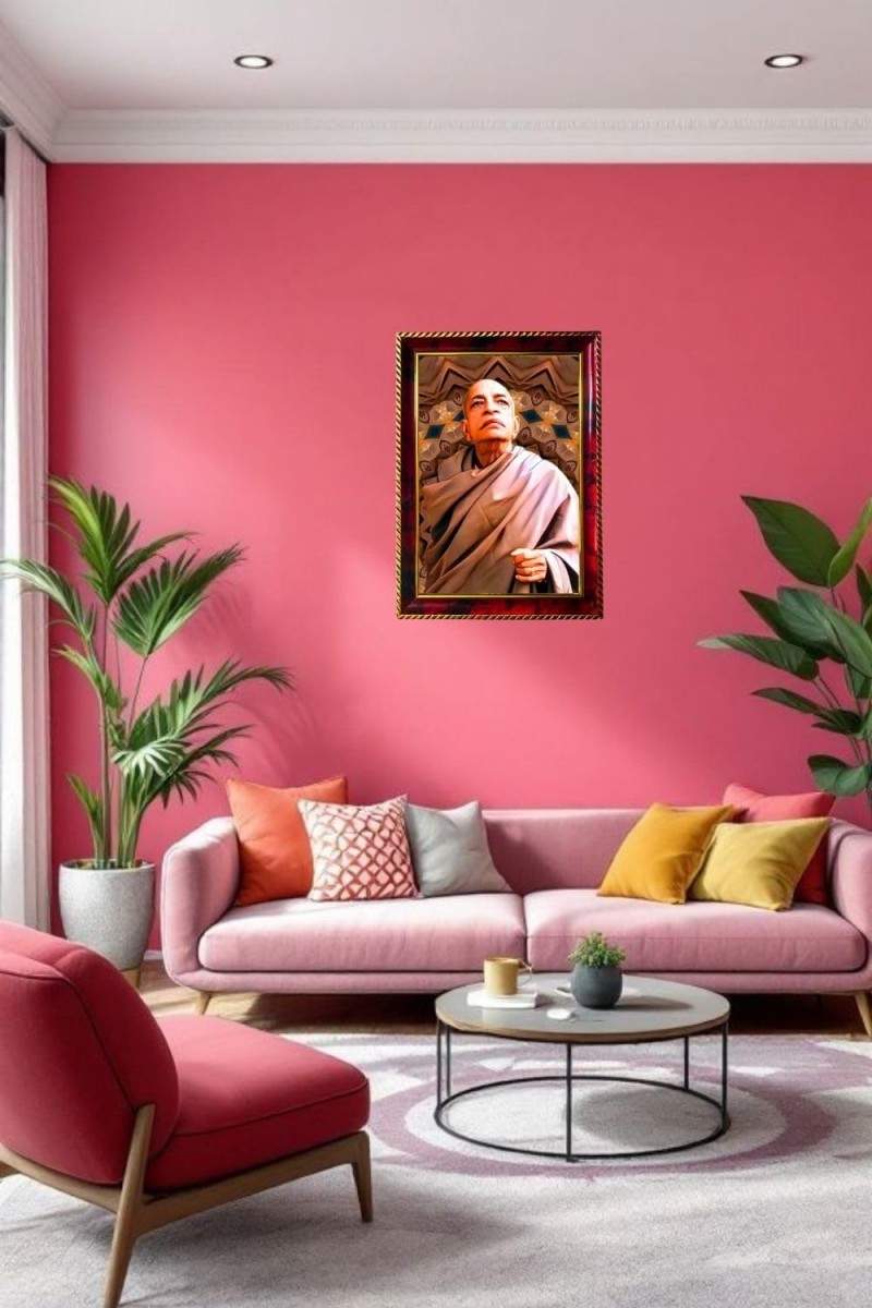 Sri Srila Prabhupada Photo Frame For Wall & Table | 7x9 Inch Golden Cherry Finish | Decorative Sri Srila Prabhupada Photo Frame For Home, Office & Pooja Room (F11550)