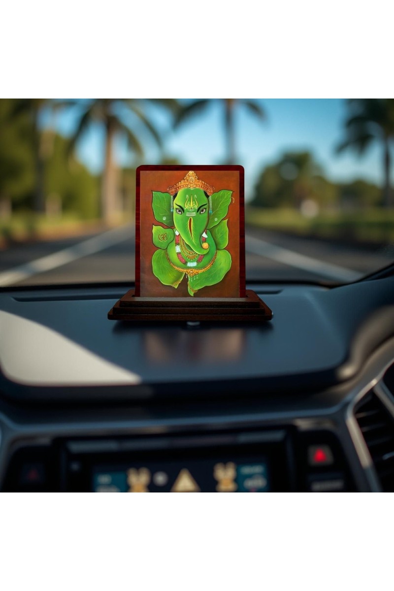 Car Desk/Table Top Lord Ganesha Wooden Photo Stand 3x4 Inches, Compact & Stylish Spiritual Display For Car, Home & Office (Pack Of 1) (F14645)