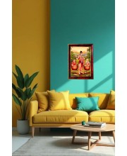 Shravana Kumara With His Parents Photo Frame For Wall & Table | 7x9 Inch Golden Cherry Finish | Decorative Shravana Kumara With His Parents Photo Frame For Home, Office & Pooja Room (F11895)