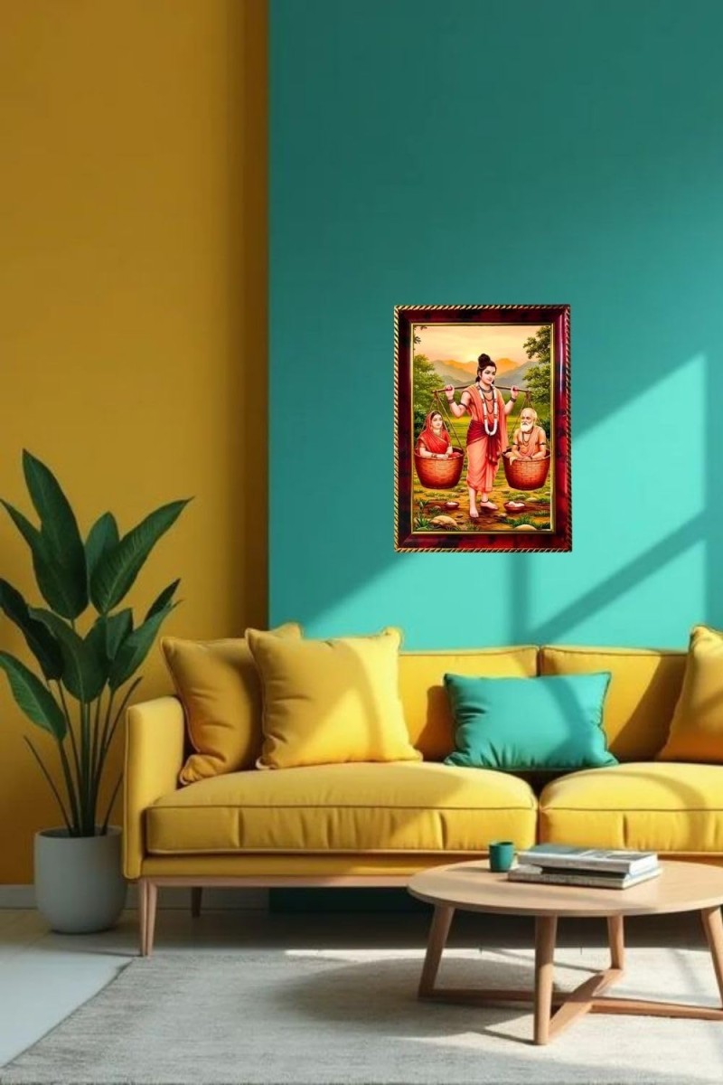 Shravana Kumara With His Parents Photo Frame For Wall & Table | 7x9 Inch Golden Cherry Finish | Decorative Shravana Kumara With His Parents Photo Frame For Home, Office & Pooja Room (F11895)