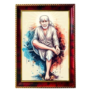 Saibaba Photo Frame For Wall & Table | 7x9 Inch Golden Cherry Finish | Decorative Saibaba Photo Frame For Home, Office & Pooja Room (F11663)
