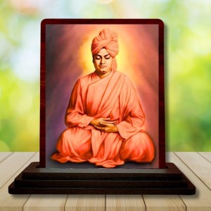 Car Desk/Table Top Swami Vivekananda Wooden Photo Stand 3x4 Inches, Compact & Stylish Spiritual Display For Car, Home & Office (Pack Of 1) (F14429)