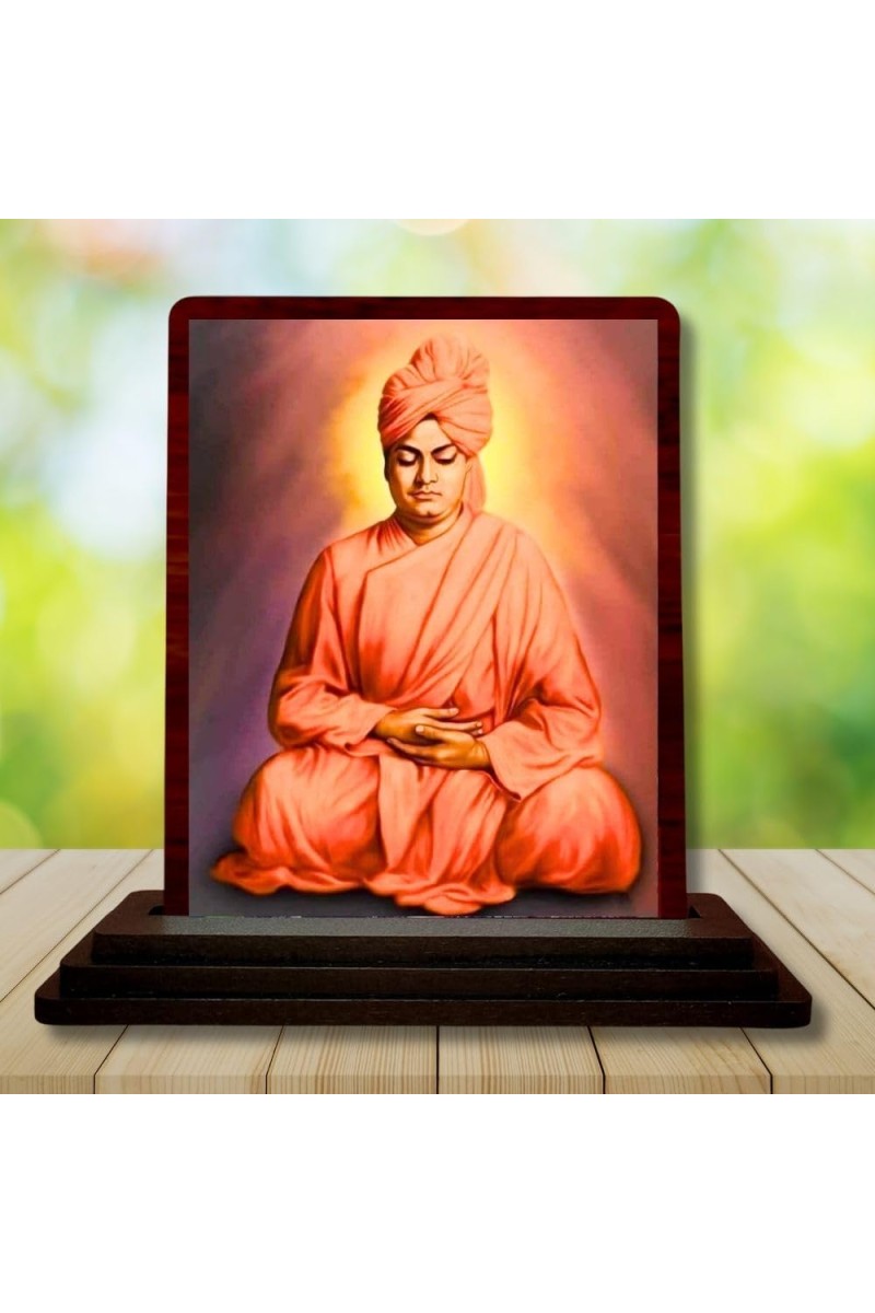 Car Desk/Table Top Swami Vivekananda Wooden Photo Stand 3x4 Inches, Compact & Stylish Spiritual Display For Car, Home & Office (Pack Of 1) (F14429)
