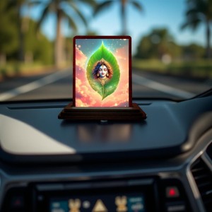 Car Desk/Table Top Lord Krishna Wooden Photo Stand 3x4 Inches, Compact & Stylish Spiritual Display For Car, Home & Office (Pack Of 1) (F14391)