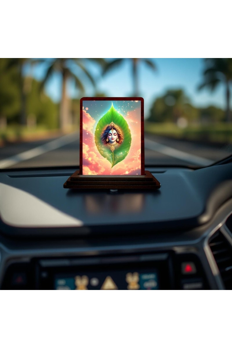 Car Desk/Table Top Lord Krishna Wooden Photo Stand 3x4 Inches, Compact & Stylish Spiritual Display For Car, Home & Office (Pack Of 1) (F14391)