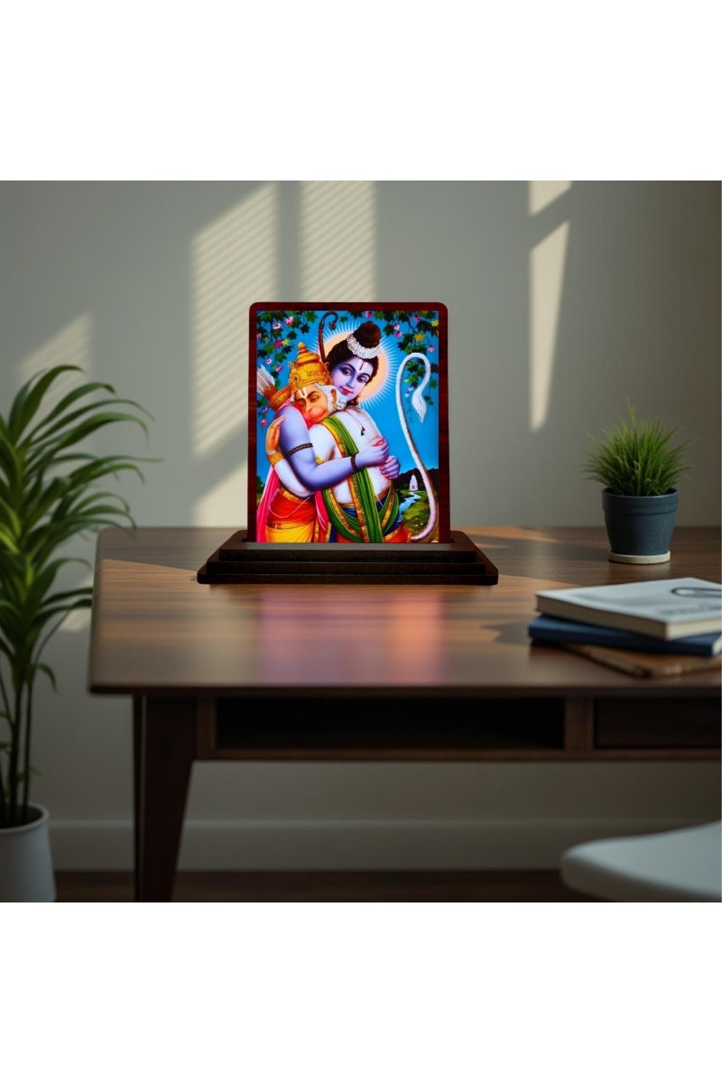 Car Desk/Table Top Lord Ram Hanuman Wooden Photo Stand 3x4 Inches, Compact & Stylish Spiritual Display For Car, Home & Office (Pack Of 1) (F15054)