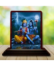 Car Desk/Table Top Lord Shiva And Shri Krishna Wooden Photo Stand 3x4 Inches, Compact & Stylish Spiritual Display For Car, Home & Office (Pack Of 1) (F14133)