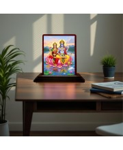 Car Desk/Table Top Lord Vishnu Laxmi Wooden Photo Stand 3x4 Inches, Compact & Stylish Spiritual Display For Car, Home & Office (Pack Of 1) (F15108)