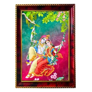 Radha Krishna Photo Frame For Wall & Table | 7x9 Inch Golden Cherry Finish | Decorative Radha Krishna Photo Frame For Home, Office & Pooja Room (F11657)