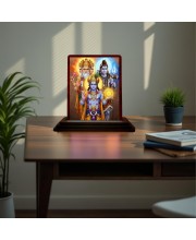 Car Desk/Table Top Lord Vishnu Shankar Bramha Wooden Photo Stand 3x4 Inches, Compact & Stylish Spiritual Display For Car, Home & Office (Pack Of 1) (F15142)