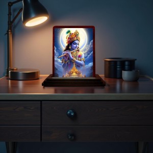 Car Desk/Table Top Lord Krishna Wooden Photo Stand 3x4 Inches, Compact & Stylish Spiritual Display For Car, Home & Office (Pack Of 1) (F14349) Car Desk/Table Top Lord Krishna Wooden Photo Stand 3x4 Inches, Compact & Stylish Spiritual Display For Car, Home & Office (Pack Of 1) (F14349)